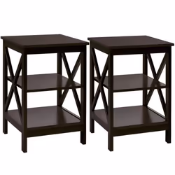 COSTWAY Lot de 2 Table de Chevet - 3 Niveaux Table dAppoint Simple et Contemporain pour Chambre Salon Marron