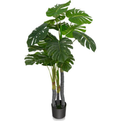 Palmier Artificiel Monstera Deliciosa 120CM avec 20 Feuilles, Fausse Plante avec Pot en Ciment et Mousse Réaliste, Décoration pour Maison Bureau