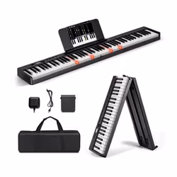 Clavier de Piano Numérique 88 Touches Pliable et Portable COSTWAY-Fonction Split-Ecran LCD-2 Haut-parleurs-Batterie Intégré-N ...