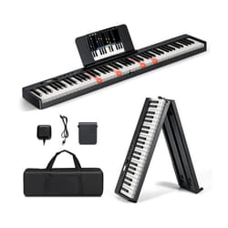 Clavier de Piano Numérique 88 Touches Pliable et Portable COSTWAY-Fonction Split-Ecran LCD-2 Haut-parleurs-Batterie Intégré-Noir