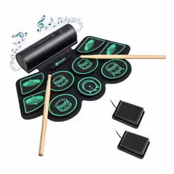COSTWAY Batterie Electronique Portable9 PadsFonction MIDI2 Haut-parleurs Stéréo2 Pédales2 Baguettes7 Tythmes4 Morceaux Vert