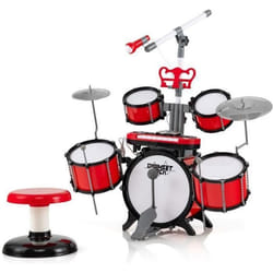 COSTWAY Batterie Jazz pour Enfant 5 Tambours2 Cymbales Tabouret Clavier à 8 Touches Pupitre Microphone 2 Baguettes 2 Tonalités