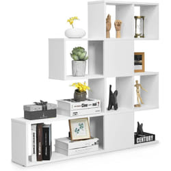 Bibliothèque à 5 Niveaux 120x19,5x109 cm Étagère de Rangement avec Dispositif Anti-basculement et Patins Antidérapants Blanc - Costway
