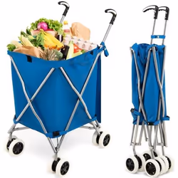Chariot de Courses Pliable COSTWAY-90 L-Freinage et Direction à 360°-Sac Oxford-Imperméable-Cadre en Acier-Capacité de 54kg-B ...