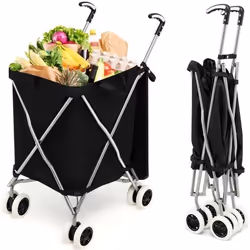 Chariot de Courses Pliable COSTWAY-90 L-Freinage et Direction à 360°-Sac Oxford-Imperméable-Cadre en Acier-Capacité de 54kg-N ...