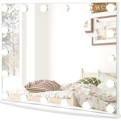Costway - Miroir Hollywood Lumineux pour Coiffeuse avec 18 Ampoules led et Miroir Grossissant x10, Mirroir Lumière Maquillage 4 Luminosités 3