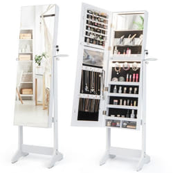 COSTWAY Armoire à Bijoux sur Pied avec Miroir Pleine Longueur et LED 3 Couleurs Verrouillable pour Chambre Vestiaire Blanc