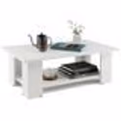 COSTWAY Table Basse en Bois à 2 Niveaux 90 x 52 x 32 cm avec Etagère Ouverte Style Moderne pour Salon Chambre Blanc