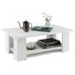 COSTWAY Table Basse en Bois à 2 Niveaux 90 x 52 x 32 cm avec Etagère Ouverte Style Moderne pour Salon Chambre Blanc