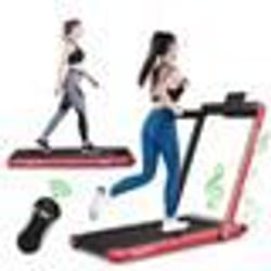 COSTWAY Tapis de Course/Marche Pliable Contrôlé par APP Bluetooth 12 Km/H avec Ecran LED Haut-parleur 075HP Télécommande Rouge