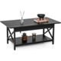 COSTWAY Table Basse Moderne à 2 Niveaux 110 x 60 x 48 CM Table de Salon avec Cadre Métallique en Forme X Pieds Réglables Noir