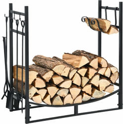 Costway - 36' Porte-bûche en Fer avec 4PCS Serviteurs de Cheminée Support Amovible, Range-bûche Charge 40kg avec Pelle Tisonnier Pince Brosse pour