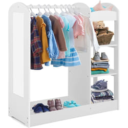COSTWAY Meuble Rangement Ouverte pour Enfant avec 4 Étagères et Porte-Vêtements en Bois pour Chamre Enfant, 93,5x 38 x 100 cm Blanc