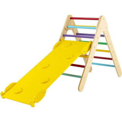 Costway - 3 en 1 Triangle d'escalade Enfant avec Rampe Double Face, Toboggan en Bois avec Inclinaison Réglable, Cadre de Jeu pour la Maison,la