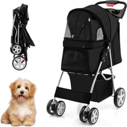 Costway - Poussette pour Chien Pliable à 4 Roues Charge 15KG, Chariot pour Chat Portable avec Panier de Rangement Fenêtre en Maille, pour Animaux de