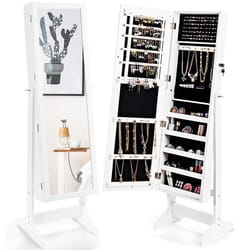 COSTWAY Armoire à Bijoux sur Pied avec Miroir Psyché Inclinable à 4 Angles Rangement et Présentoir pour Bijoux Blanc