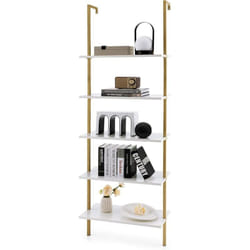Costway - tagère Échelle Bibliothèque 5 Niveaux avec Cadre Métallique, Étagère de Rangement Montage Incliné Style Industriel pour Salon Chambre Bureau