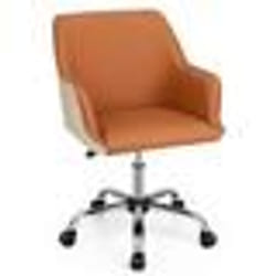 COSTWAY Chaise de Bureau en Cuir PU Siège Réglable Fauteuil de Bureau Pivotant Siège Ergonomique Charge 150 kg Marron