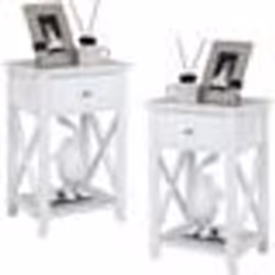 COSTWAY Lot de 2 Table de Chevet avec Tiroir et Étagère Ouverte 40 x 30 x 615 cm Table dAppoint Salon Chambre Bureau Blanc
