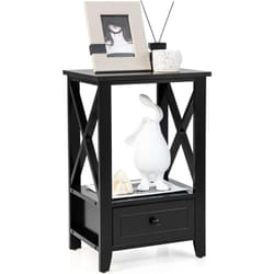 Table de Chevet avec Tiroir Inférieur et Étagère, Table de Nuit 40 x 30 x 61,5 cm, pour Salon, Chambre, Bureau, Appartement Noir - Costway
