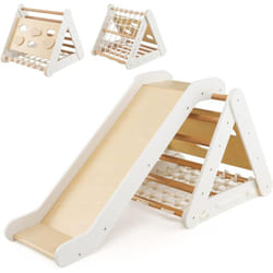 Costway - Triangle d'Escalade en Bois pour Bebe 1+ An/4 en 1 Échelle et Planche d'Escalade avec Filet Charge 50KG