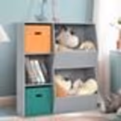 COSTWAY Bibliotheque Enfant 2 Paniers de Rangement Meuble de Rangement Enfant 3 Cubes 2 Grandes Boîtes Rangement Ouvertes Gri ...