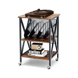 Costway - Desserte à Roulettes avec Support de Tourne-disque pour 250 Albums, Étagère de Rangement Cadre en Fer Roues Verrouillables pour Salon