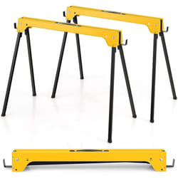 COSTWAY Lot de 2 Tréteaux Pliables Métalliques Charge Max 600 kg, Tréteaux Pliants Compacts avec 4 Crochets, Poignée, Pieds Antidérapants pour
