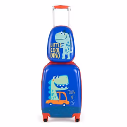 Valise Cabine Enfant 18”+ Sac à Dos 125” - COSTWAY - Dinosaure - Poignée Rétractable - Étanche