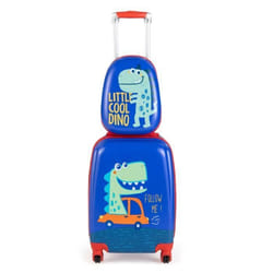 Valise Cabine Enfant 18”+ Sac à Dos 125” - COSTWAY - Dinosaure - Poignée Rétractable - Étanche