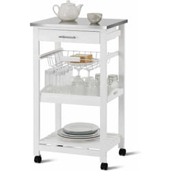 Costway - Desserte Cuisine à Roulettes avec Tiroir et Panier en Fil Métallique, Chariot de Service avec Plateau en Acier Inoxydable
