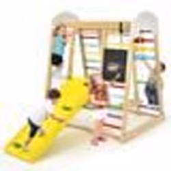 COSTWAY Cadre dEscalade 8 en 1 pour Enfant avec Toboggan Echelle dEscalade Filet dEscalade Tableau à Dessin ect. pour 3 Ans+