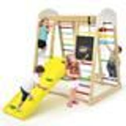 COSTWAY Cadre dEscalade 8 en 1 pour Enfant avec Toboggan Echelle dEscalade Filet dEscalade Tableau à Dessin ect. pour 3 Ans+
