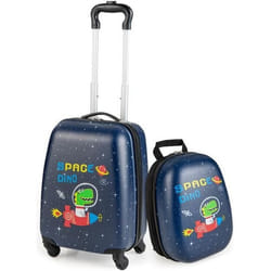 COSTWAY Valise Enfant à Roulettes 16’’ + Sac à dos 12’’ Ensemble de Bagage Enfants avec Motif Dinosaure voyages en avion Noir