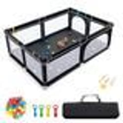 COSTWAY Parc Bébé XL 206 x 1475 x 685 cm avec 4 Poignées 50 Balles pour Piscine Porte de Sécurité Ventouses Antidérapantes