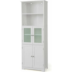 Costway - Meuble de Salle de Bain à 4 Portes 2 Compartiments Ouverts, Colonne Salle de Bain Armoire Haute avec Étagères Réglables pour Salon,