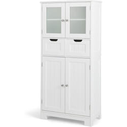 Colonne Salle de Bain Armoire Haute avec 4 Portes 2 Tiroirs, Étagères Réglables pour Salon, Cuisine, 60 x 30 x 128 cm - Costway