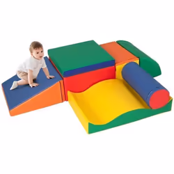 7PCS Blocs de Construction en Mousse XL COSTWAY-Housse en PU-Modules de Motricité d’Escalade-pour Enfants 18+ Mois-Multicolor ...