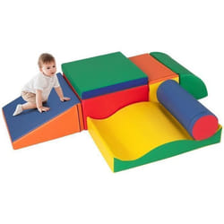 7PCS Blocs de Construction en Mousse XL COSTWAY-Housse en PU-Modules de Motricité d’Escalade-pour Enfants 18+ Mois-Multicolore