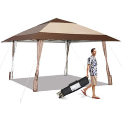 Tonnelle de Jardin Pliante 4M x 4M avec Supports en Fer et Roues/Tente de Reception Imperméable upf 50+ à Hauteur 265-285CM Avant-Toits Sac Portable