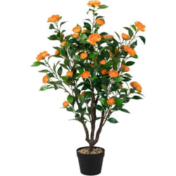 Plante Artificielle en Pot 100CM/Fausse Camélia 37 Têtes avec Galets de Fleurs de Pluie-Résistantes aux UV/Décoration Réaliste et Moderne pour Salon