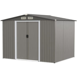 Abri de Jardin Métal 9,74m³ Acier Galvanisé avec Fondation-4 Persiennes-Double Porte et Rampe 260 x 207 x 181 cm-Gris Clair - Costway
