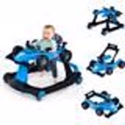 COSTWAY Trotteur Bébé Pliable Musical 4 en 1 Apparence de Voiture Pousseur Hauteur et Vitesse Réglables avec Lumière Volant B ...