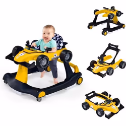 COSTWAY Trotteur Bébé Pliable Musical 4 en 1 Apparence de Voiture Pousseur Hauteur et Vitesse Réglables avec Lumière Volant J ...