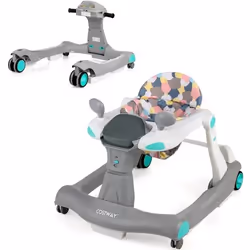 COSTWAY Trotteur Bébé Pliable Musical 2 en 1 Hauteur/Vitesse Réglable Effet Sonore avec Lumières Coussin de Siège Lavable Gri ...
