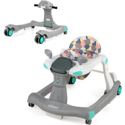 COSTWAY Trotteur Bébé Pliable Musical 2 en 1 Hauteur/Vitesse Réglable Effet Sonore avec Lumières Coussin de Siège Lavable Gris Clair