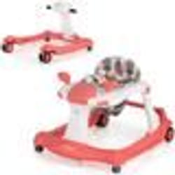 COSTWAY Trotteur Bébé Pliable Musical 2 en 1 Hauteur et Vitesse Réglables Effet Sonore avec Lumières Coussin de Siège Lavable Rose