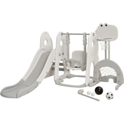 Ensemble Toboggan Balançoire 6 en 1 hdpe Basket-ball Football Escalade Golf pour Enfants 18 Mois+ Gris+Blanc - Costway