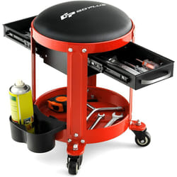 Costway - Tabouret d'Atelier 4 roulettes/Chaise d'Atelier Pivotante avec Porte-boîtes Doubles-Plateau à Outils-Siège Rembourré pour Garage Atelier-40