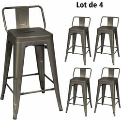 COSTWAY Lot 4 Tabouret de Bar Empilable/Siège de Cuisine Haut en Métal Antirouille Industriel-Pieds en Caoutchouc Antidérapants-40X40X79cm